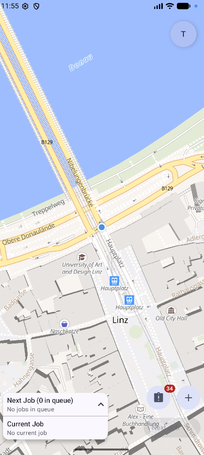 Live map and job overview before starting a ride.